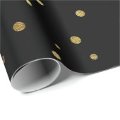 Papier Cadeau Noir et confettis de fête mignons d'or de Faux (Coin rond)