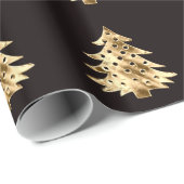 Papier Cadeau Noir et Faux Gold Foil Motif d'arbre de Noël (Coin rond)