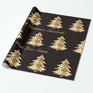 Papier Cadeau Noir et Faux Gold Foil Motif d'arbre de Noël