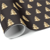 Papier Cadeau Noir et Faux Or Arbre de Noël Motif Élégant (Coin rond)