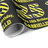 Papier Cadeau Noir et jaune rayé "25"; 25e anniversaire + nom (Coin rond)