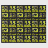 Papier Cadeau Noir et jaune rayé "53"; 53e anniversaire + nom (Plat)