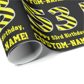 Papier Cadeau Noir et jaune rayé "53"; 53e anniversaire + nom (Coin rond)