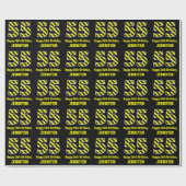Papier Cadeau Noir et jaune rayé "55"; 55e anniversaire + nom (Plat)