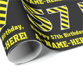 Papier Cadeau Noir et jaune rayé "57"; 57e anniversaire + nom (Coin rond)