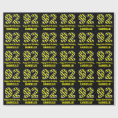 Papier Cadeau Noir et jaune rayé "92"; 92e anniversaire + nom (Plat)