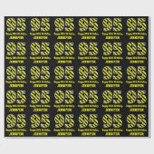 Papier Cadeau Noir et jaune rayé "95"; 95e anniversaire + nom (Plat)