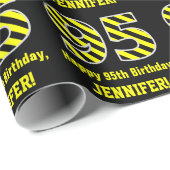 Papier Cadeau Noir et jaune rayé "95"; 95e anniversaire + nom (Coin rond)