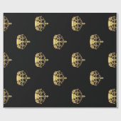Papier Cadeau Noir et motif de couronne d'or (Plat)