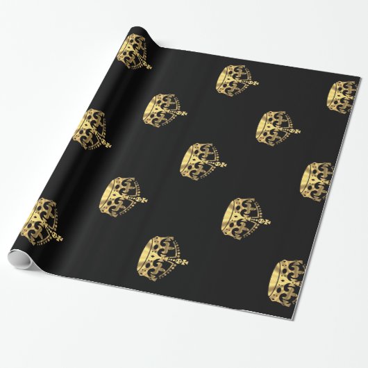 Papier Cadeau Noir et motif de couronne d'or (Déroulé)