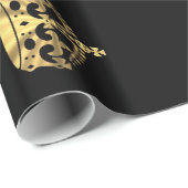 Papier Cadeau Noir et motif de couronne d'or (Coin rond)