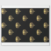 Papier Cadeau Noir et motif de couronne d'or (Plat)
