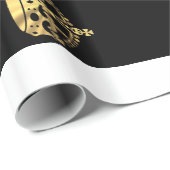 Papier Cadeau Noir et motif de couronne d'or (Coin rond)