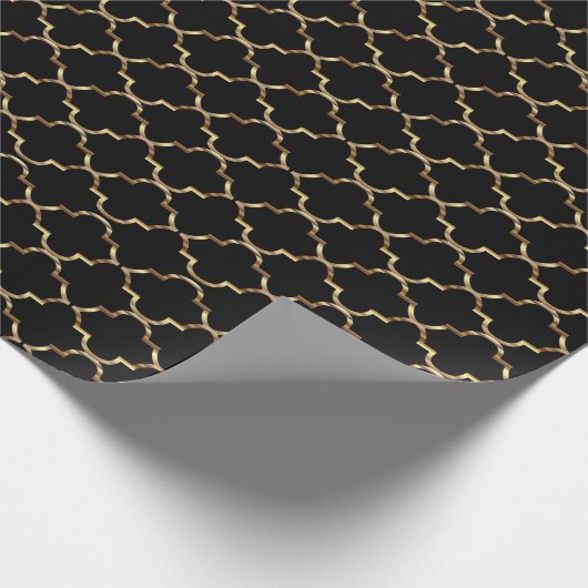 Papier Cadeau Noir et motif sans couture de Quatrefoil d'or (Coin)