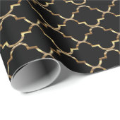 Papier Cadeau Noir et motif sans couture de Quatrefoil d'or (Coin rond)