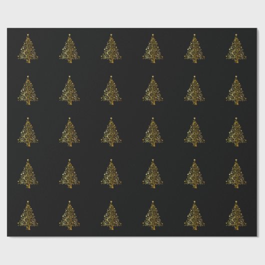 Papier Cadeau Noir et or brillant Noël Design Treet (Plat)