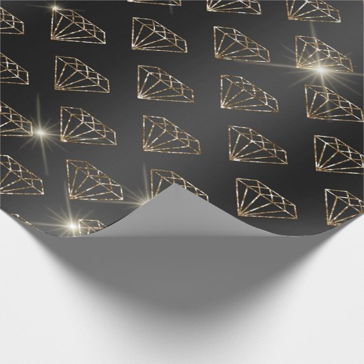 Papier Cadeau Noir et Or Diamant Élégant Mariage Fiançailles (Coin)