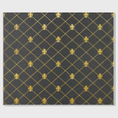 Papier Cadeau Noir et or. Fleur De Lis. (Plat)