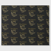 Papier Cadeau Noir et or moderne Joyeux Noël Nom Coeur (Plat)