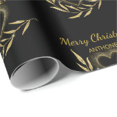 Papier Cadeau Noir et or moderne Joyeux Noël Nom Coeur (Coin rond)