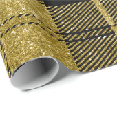 Papier Cadeau Noir et or Plaid-04 (Coin rond)
