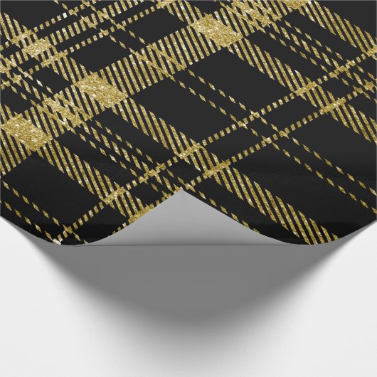 Papier Cadeau Noir et or Plaid-07 (Coin)