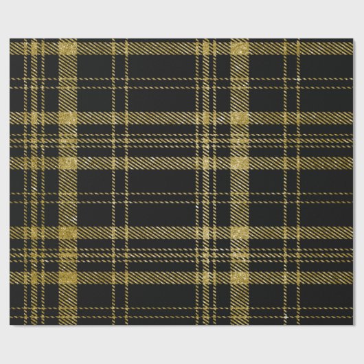 Papier Cadeau Noir et or Plaid-07 (Plat)