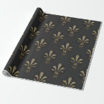 Papier Cadeau Noir et Or Vintage Paris Fleur de Lis<br><div class="desc">Papier d'emballage gris,  noir et or fleur de lis vintage de Paris.</div>