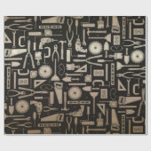 Papier Cadeau Noir et outils d'atelier d'or (Plat)