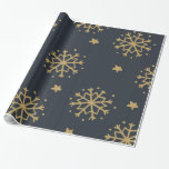 Papier Cadeau Noir et papier d'emballage de flocon de neige d'or<br><div class="desc">Papier d'emballage brillant avec un motif renversant de flocon de neige de noir et d'or.</div>