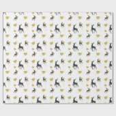 Papier Cadeau Noir et renne d'or, coeur d'or et Noël de points (Plat)