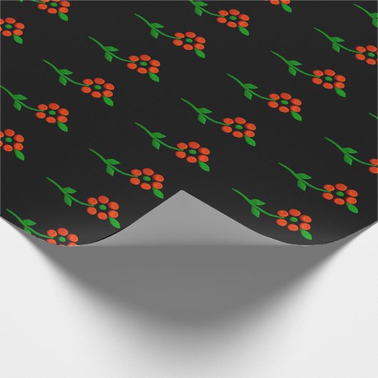 Papier Cadeau Noir et Rouge Mignon Fleurs et botaniques (Coin)