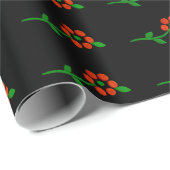 Papier Cadeau Noir et Rouge Mignon Fleurs et botaniques (Coin rond)