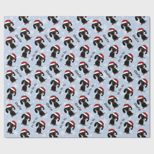 Papier Cadeau Noir et Tan Dachshund Noël Personnalisé (Plat)