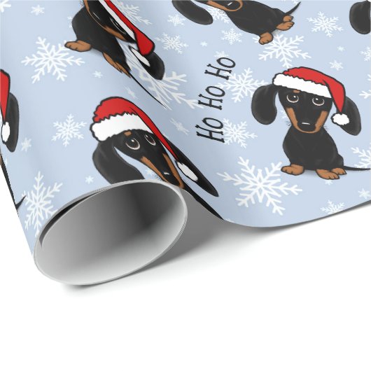 Papier Cadeau Noir et Tan Dachshund Noël Personnalisé (Coin rond)