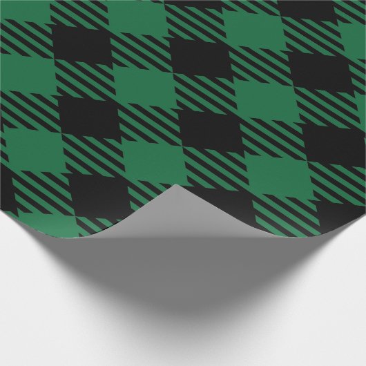 Papier Cadeau Noir et vert Buffalo Plaid Noël (Coin)