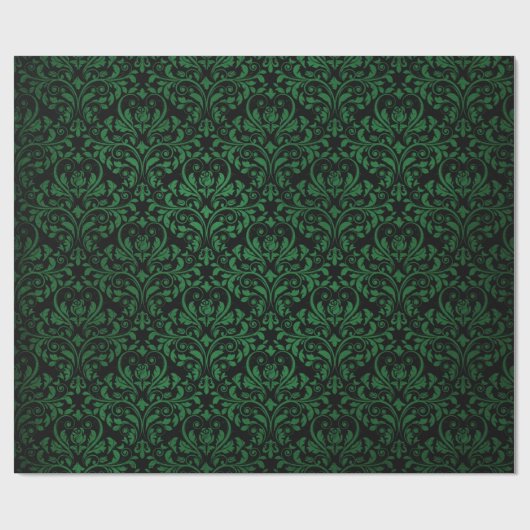 Papier Cadeau Noir et vert Rustique Damask Imprimer (Plat)
