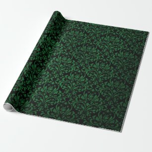 Papier Cadeau Noir et vert Rustique Damask Imprimer