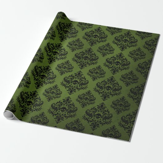 Papier Cadeau Noir et vert Rustique Damask Imprimer (Déroulé)