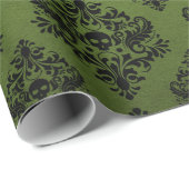 Papier Cadeau Noir et vert Rustique Damask Imprimer (Coin rond)