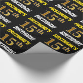 Papier Cadeau Noir, Faux/Imitation Or, "15e anniversaire" (Coin)