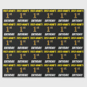 Papier Cadeau Noir, Faux/Imitation Or, "1er anniversaire" (Plat)