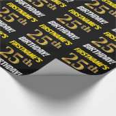 Papier Cadeau Noir, Faux/Imitation Or, "25e anniversaire" (Coin)