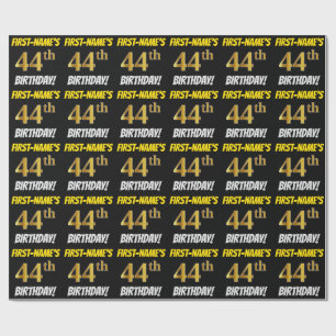 Papier Cadeau Noir, Faux/Imitation Or, "44e anniversaire"