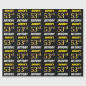 Papier Cadeau Noir, Faux/Imitation Or, "53e anniversaire" (Plat)