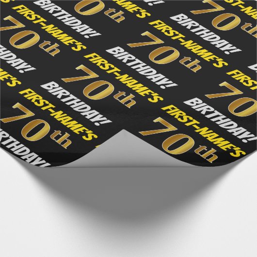 Papier Cadeau Noir, Faux/Imitation Or, "70e ANNIVERSAIRE" (Coin)