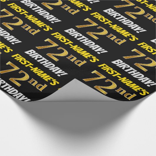 Papier Cadeau Noir, Faux/Imitation Or, "72e anniversaire" (Coin)