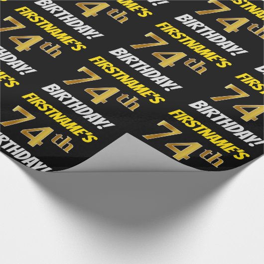 Papier Cadeau Noir, Faux/Imitation Or, "74e anniversaire" (Coin)