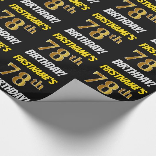 Papier Cadeau Noir, Faux/Imitation Or, "78e ANNIVERSAIRE" (Coin)