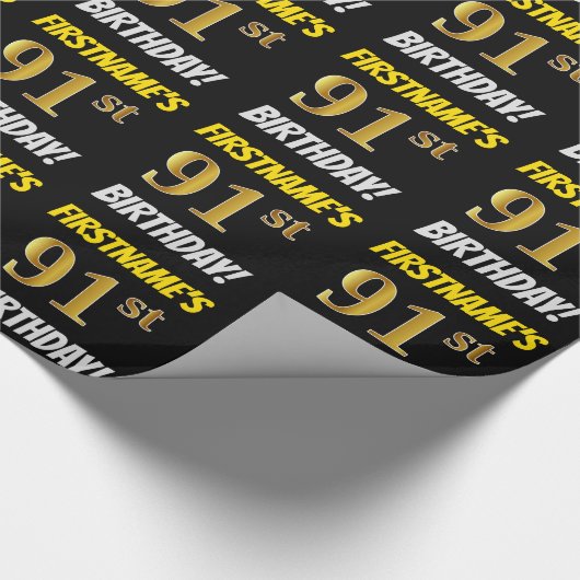 Papier Cadeau Noir, Faux/Imitation Or, "91e ANNIVERSAIRE" (Coin)